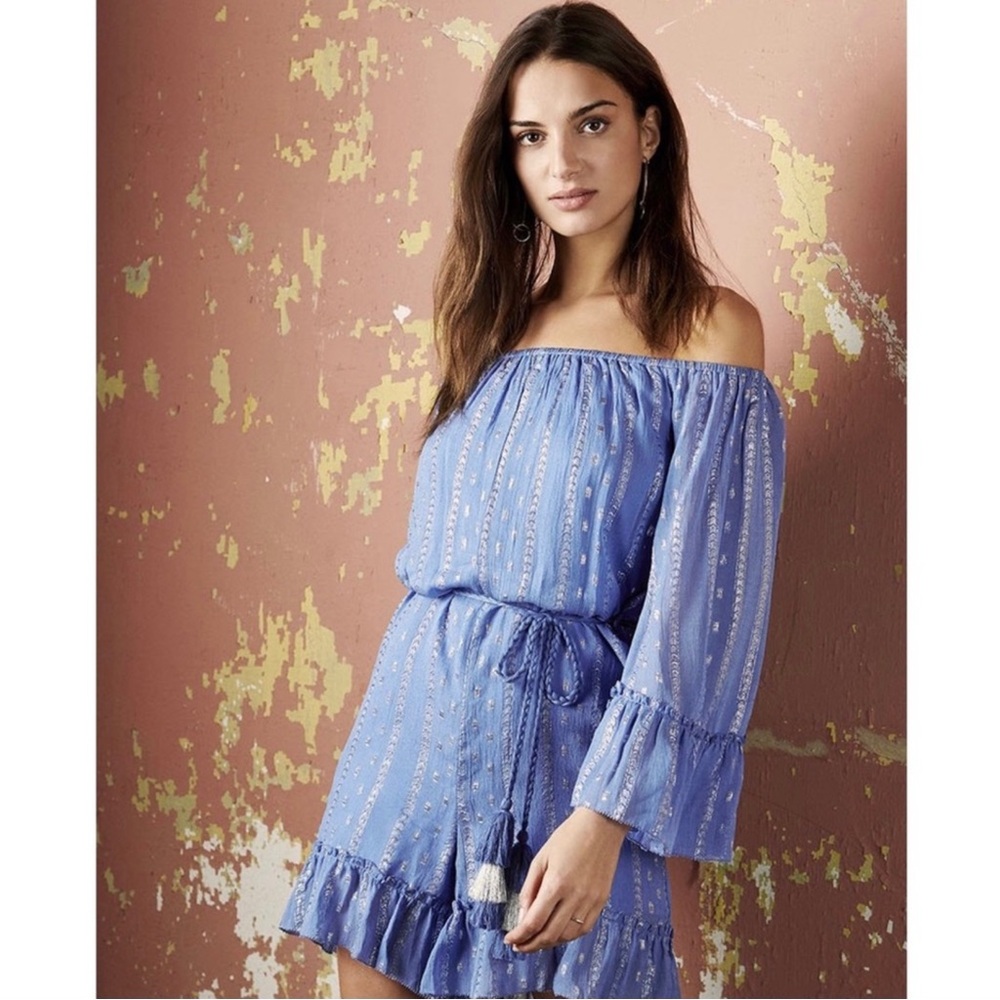 SAYLOR BLUE OFF-THE-SHOULDER ROMPER - Picture 7 of 8